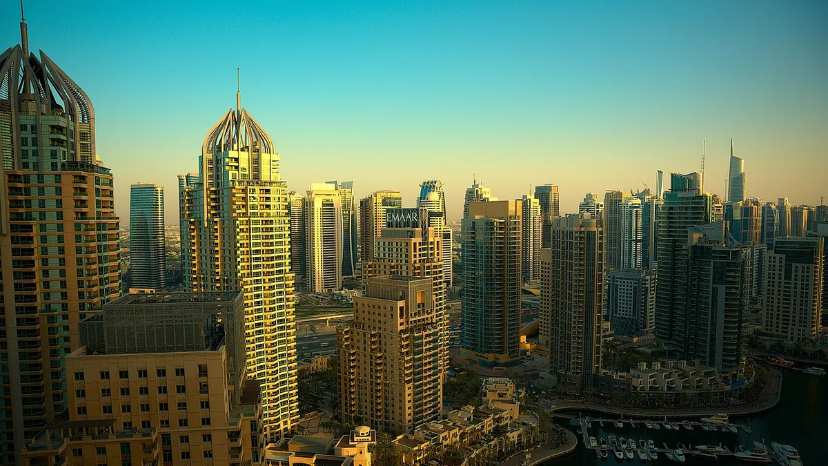 High-rise buildings around Dubai Marina in 2023